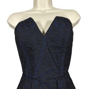 Adelyn Rae Strapless Lace Cocktail Dress Party Mini Blue Black Formal Prom - XS